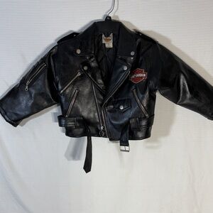 Harley-Davidson Kids Black Faux Leather Jacket- Size 5